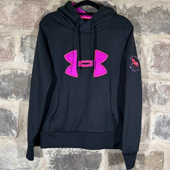 Under Armour Hoodie Woman's Medium‎ Black Purple Horse Embroidered Pullover - Picture 1 of 15